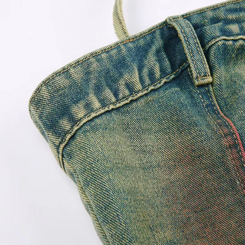 Women Denim Suspender Strapless Top and Multi-Pocket Multi-Color Skirt Two-Piece Set 8