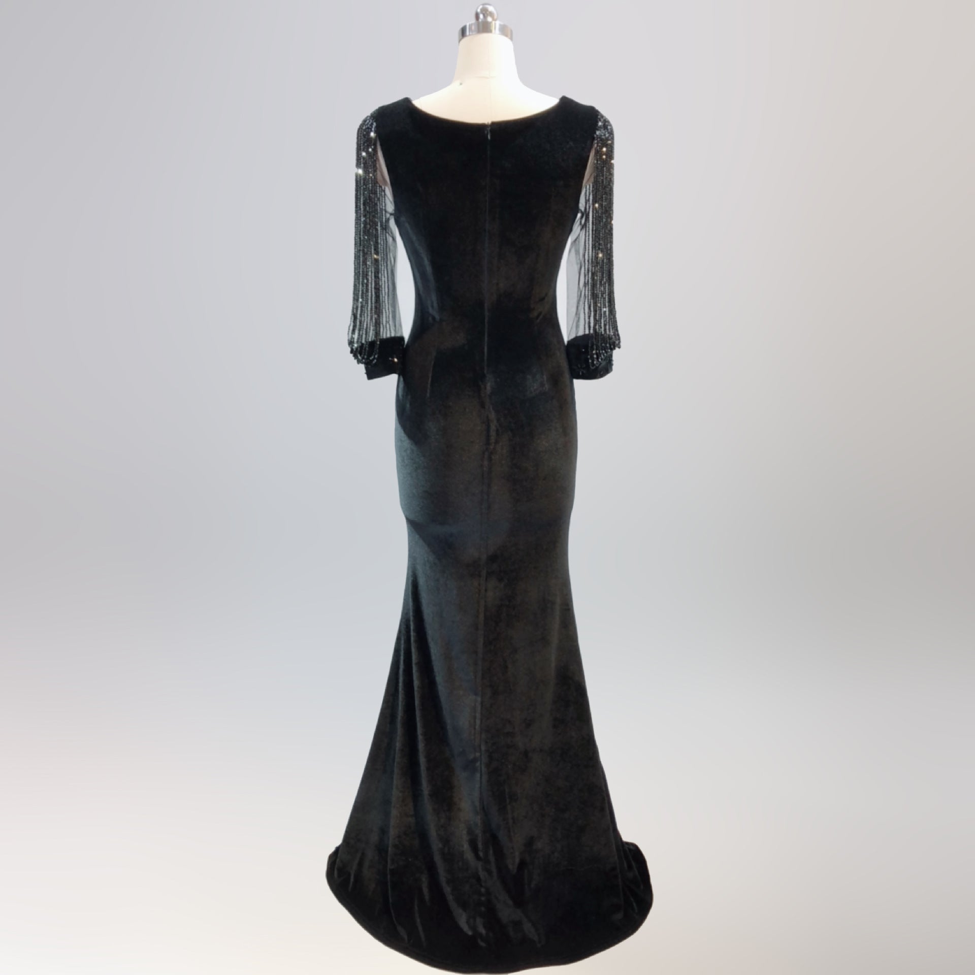 sexy velvet crystal diamond chain bride clothing winter long-sleeved mermaid long evening dress 27