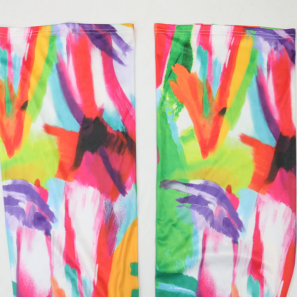 Fashionable Printed Crop Lace-Up Top Wide-Leg Pants Two-Piece Set 11