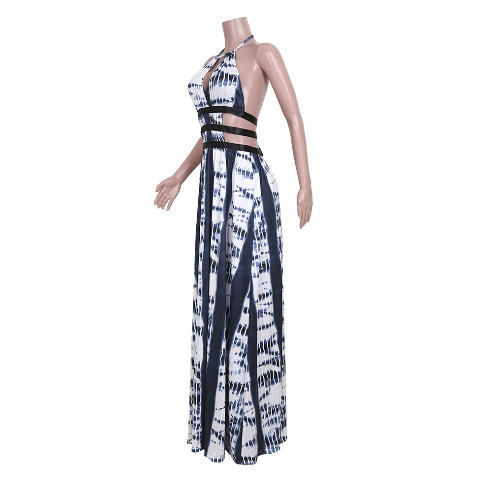 Women's Print Halter Neck Backless Maxi Dress 13