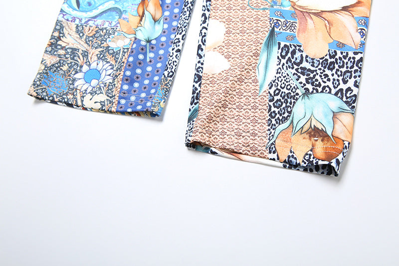 Women's Spring Halter Neck Lace-Up Floral Print Vest Trousers Two P iece Set 17