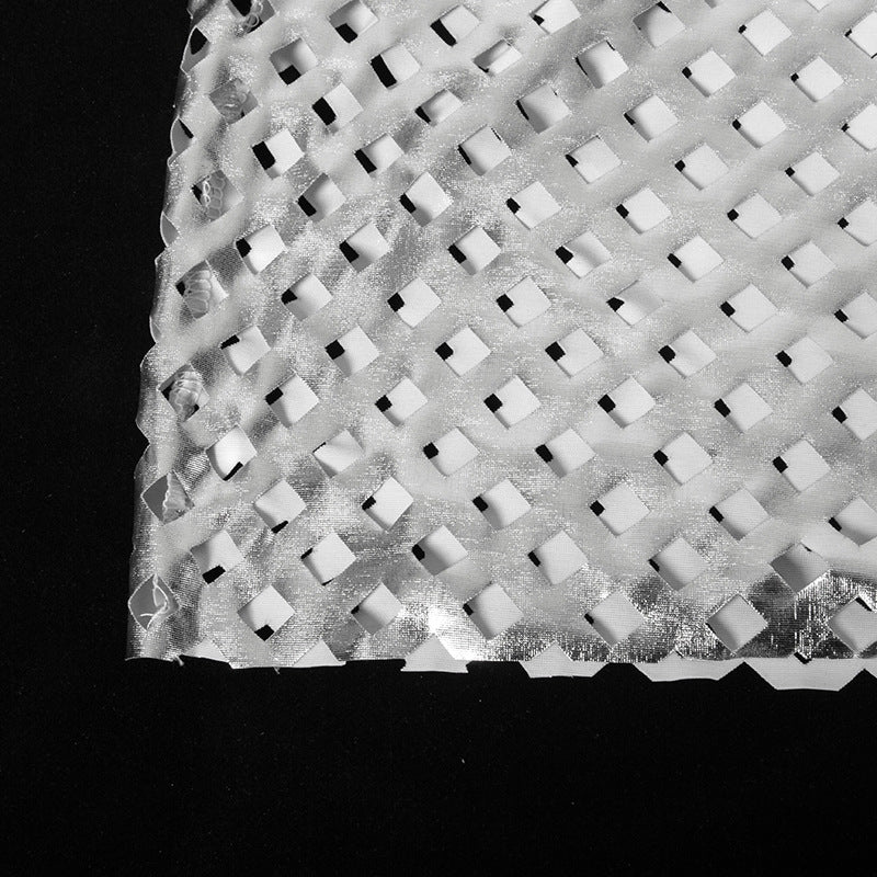 Autumn Solid Color Round Neck Hollow Long Sleeve Glossy Slim Fit Sexy Dress 14