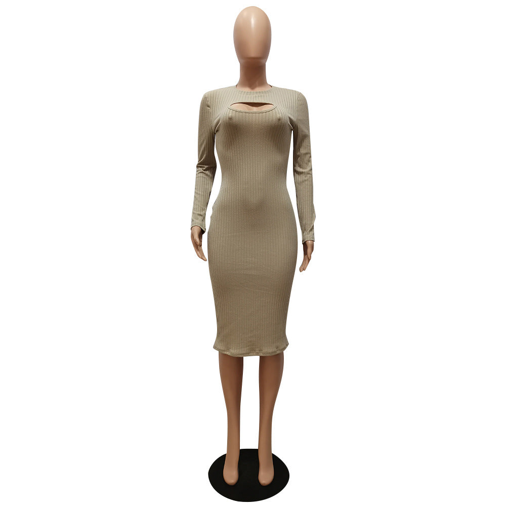 Fall Fashion Knitting Ribbed Slim Cut Out Dress 11