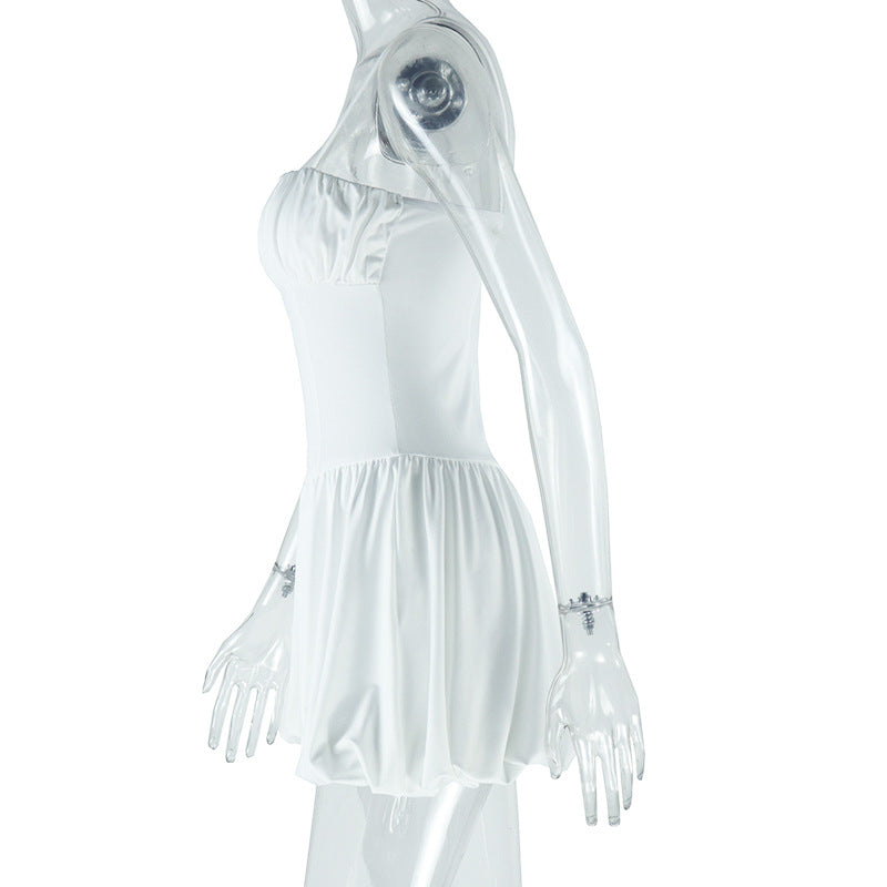 Fashion Solid Color Sexy Sleeveless Straps Slim Waist Short Bud Dress 11