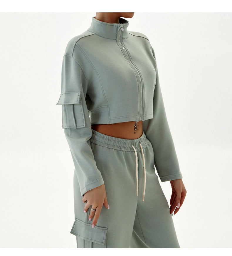 Autumn Winter Women's Casual Sports Loose Zipper Two Piece Pants Set Jogging Yoga Clothes 11