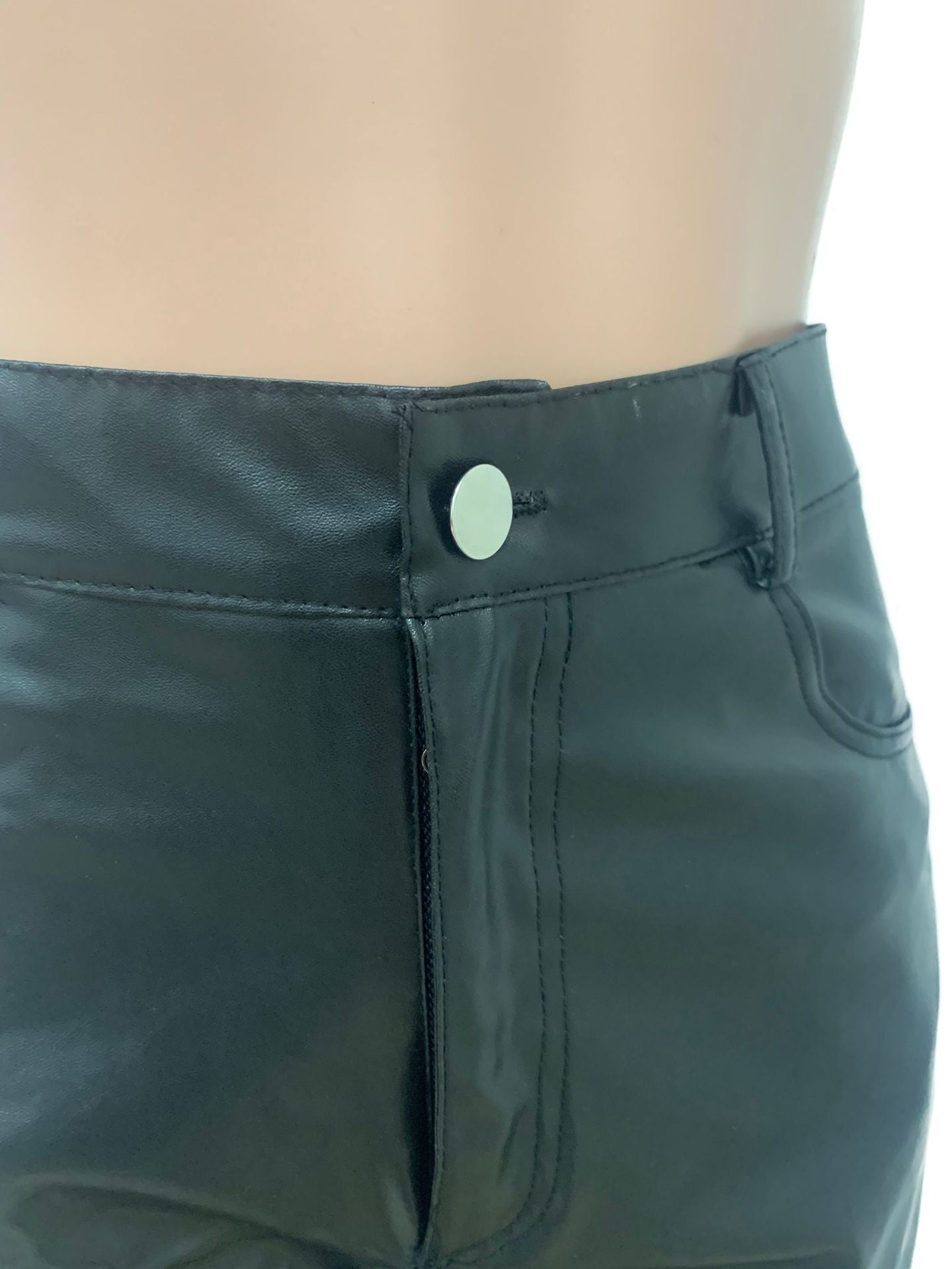 Autumn Winter Women's Fashion Button Zipper Elastic Stacked Leather Pants 7