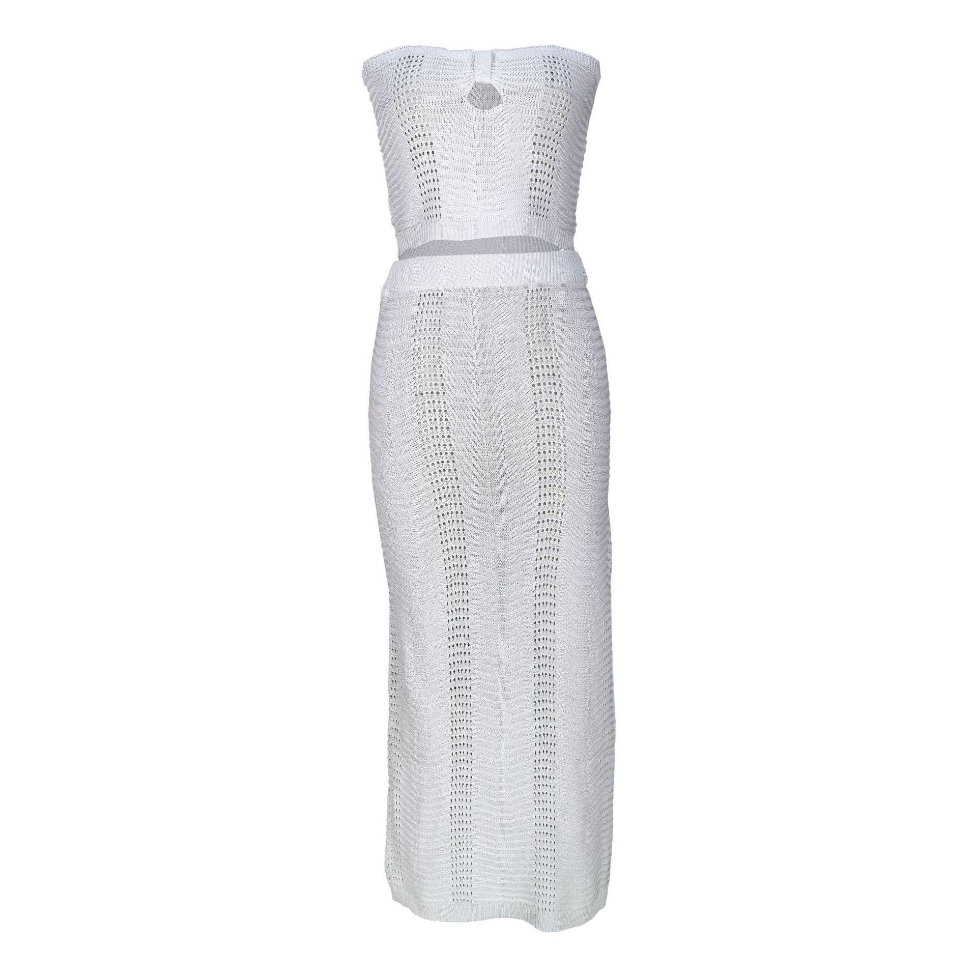 Women's Knitting Strapless crop top long Skirt two piece Set 12