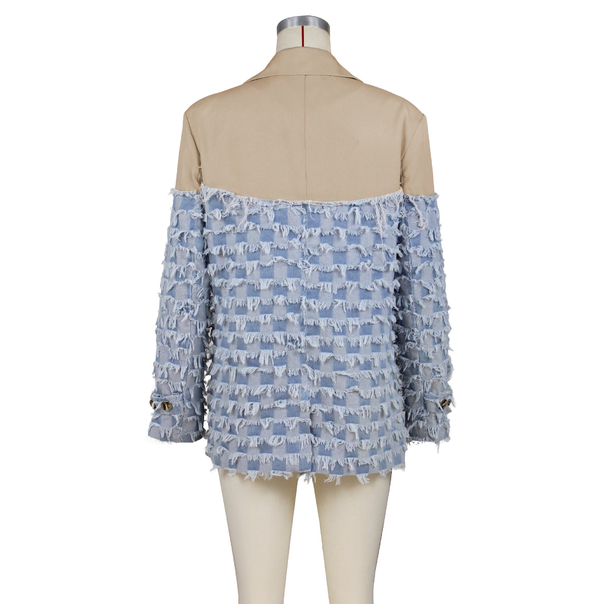 Women checkerboard jacquard contrast color Patchwork suit jacket 11