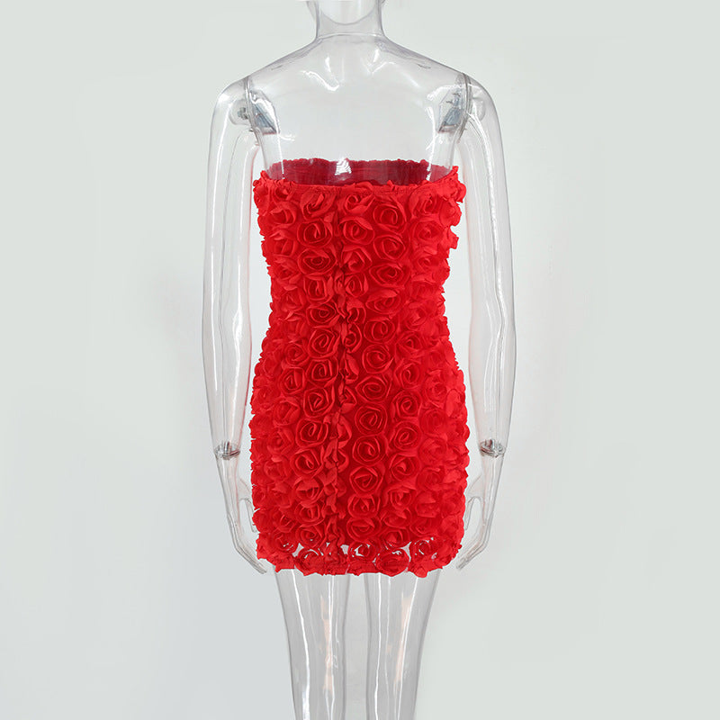 Women Sexy Floral Strapless Bodycon Dress 19