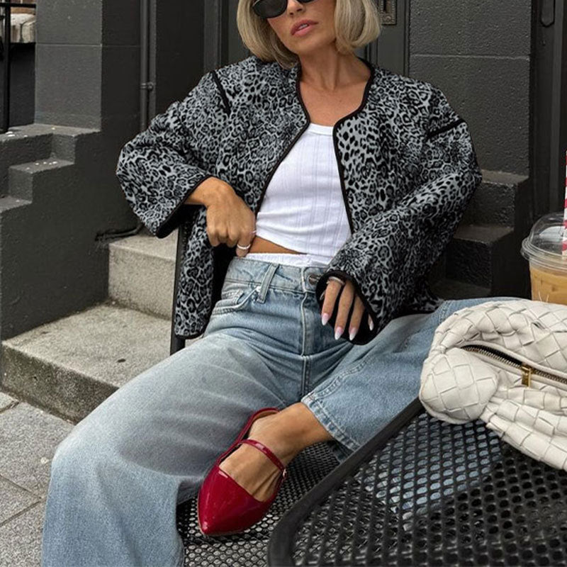 American Autumn Round Neck Leopard Print Jacket 5