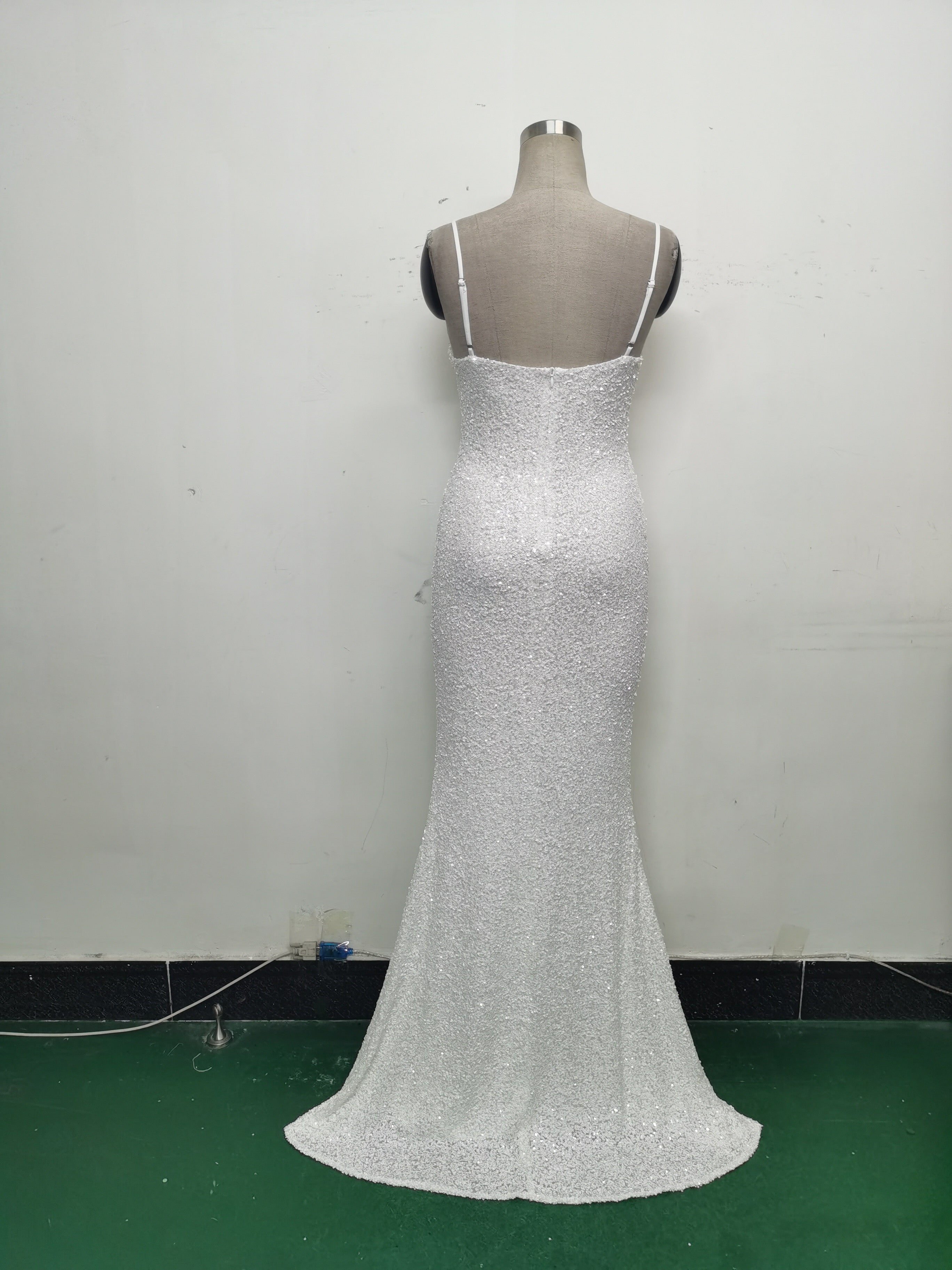 Women sequined sexy split sling evening dress 22