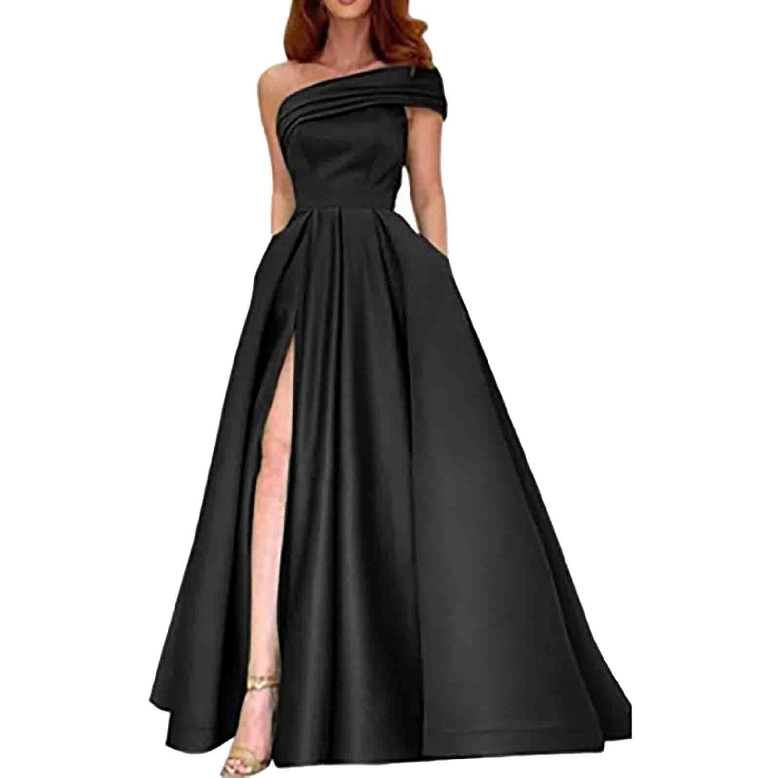 Women one-shoulder elegant ball high slit evening dress（Processing time need 3-6 days） 9
