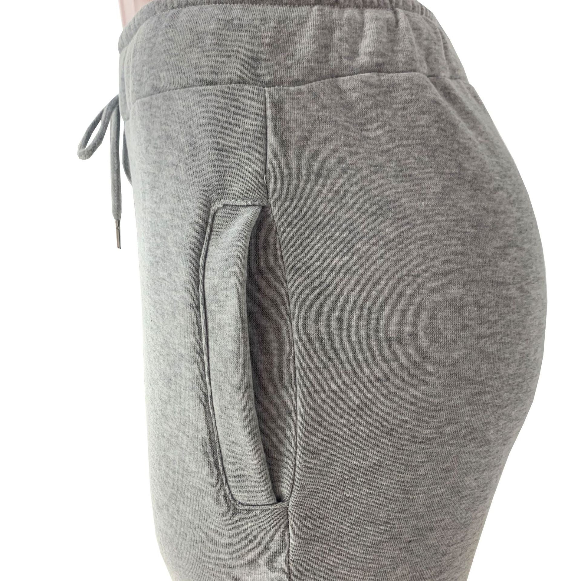 Women Fleece Sports Casual Drawstring Pockets Stacked Pant 30