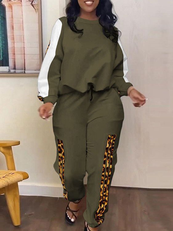 Women's Sexy Casual Printed Pants And Pullover Top Two Piece Set 8