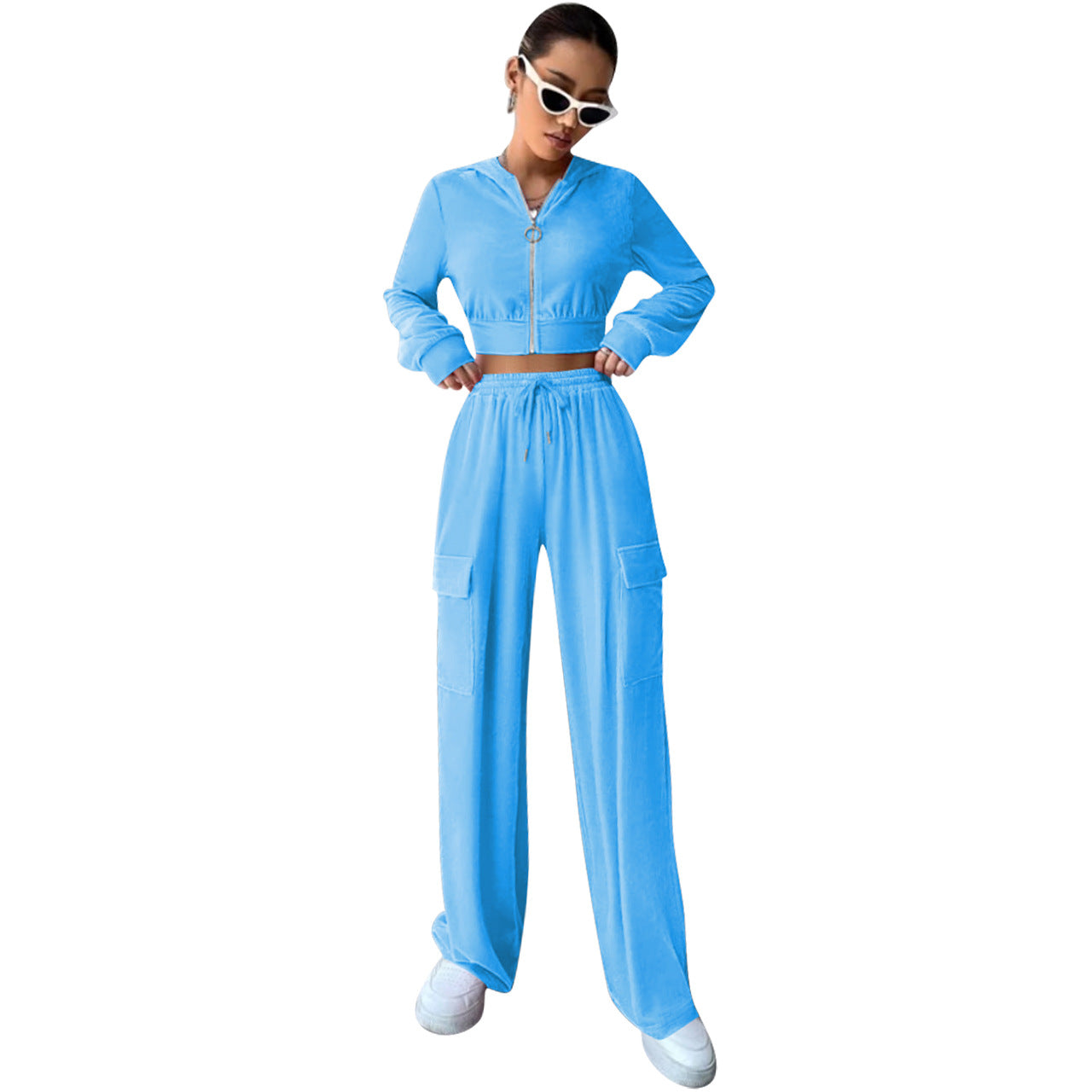 Women Velvet Hoodies and Pant Two-Piece Set 8