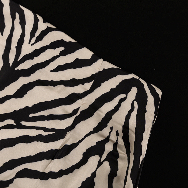 Long-Sleeved Zebra Stripes Crop Top High-Waist Fishtail Skirt Two-Piece Set Women's Clothing 15