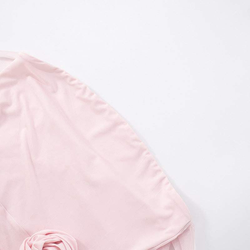 Women Strapless Flower Ribbon Slit Dress Tailed Maxi Dress 13