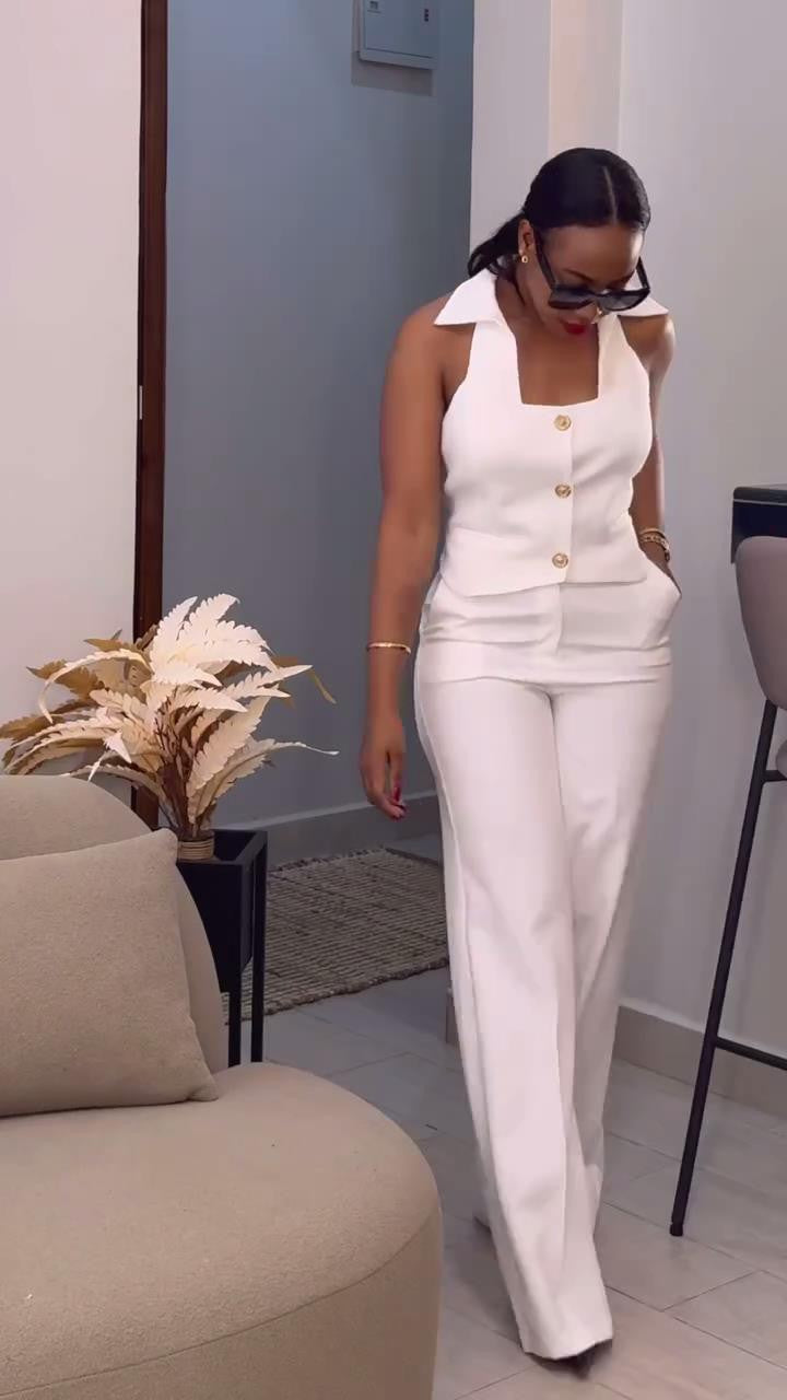 Women African vest long pants two-piece set 3