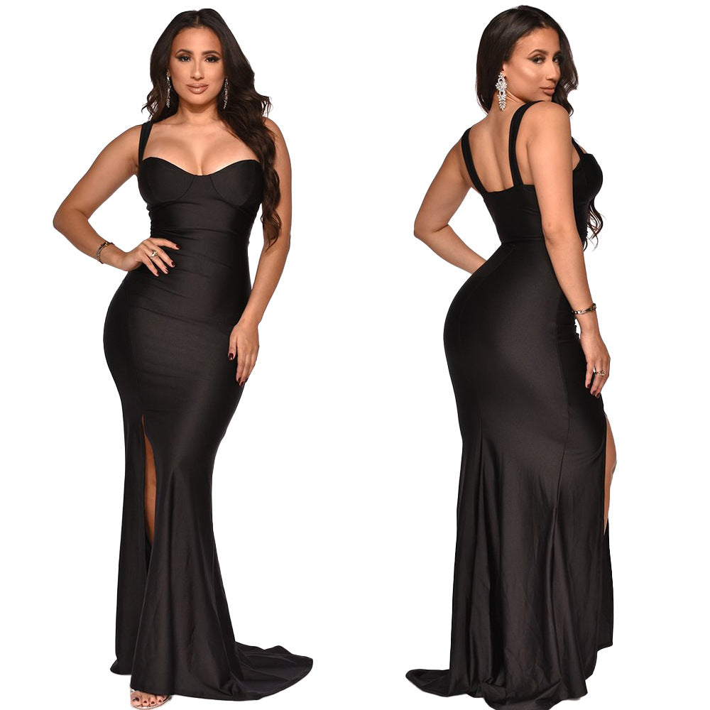 Women’s Spring Summer Fashion Strap Slit Slim Maxi Dress 5