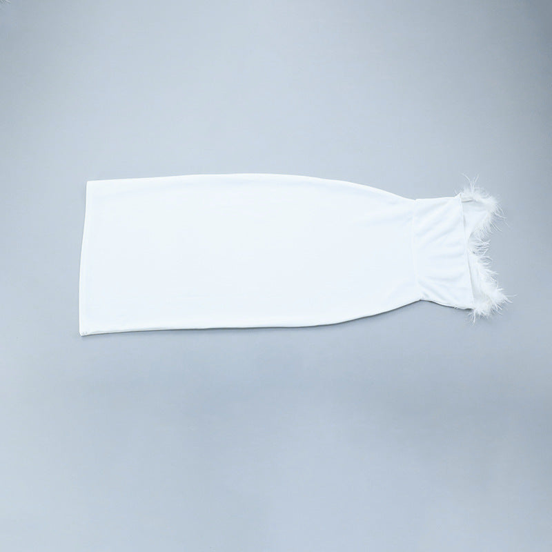 Spring Feather Deep V Sexy Tight Fitting Fashion Dress 26