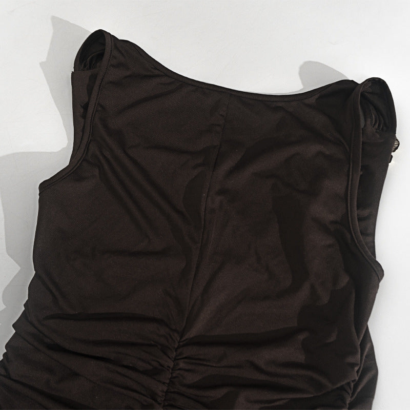 Women Strapless Sleeveless Pleated Bodycon Slit Maxi Dress 17