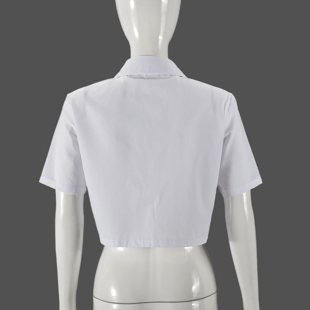 Women's Summer Turndown Collar Pocket Button Sexy Short Sleeve Shirt 8