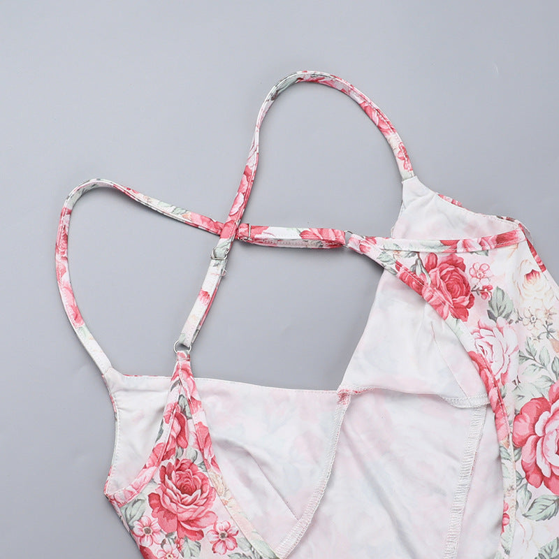 Women Spring Sexy Ruffle Floral Print Slit Dress 16