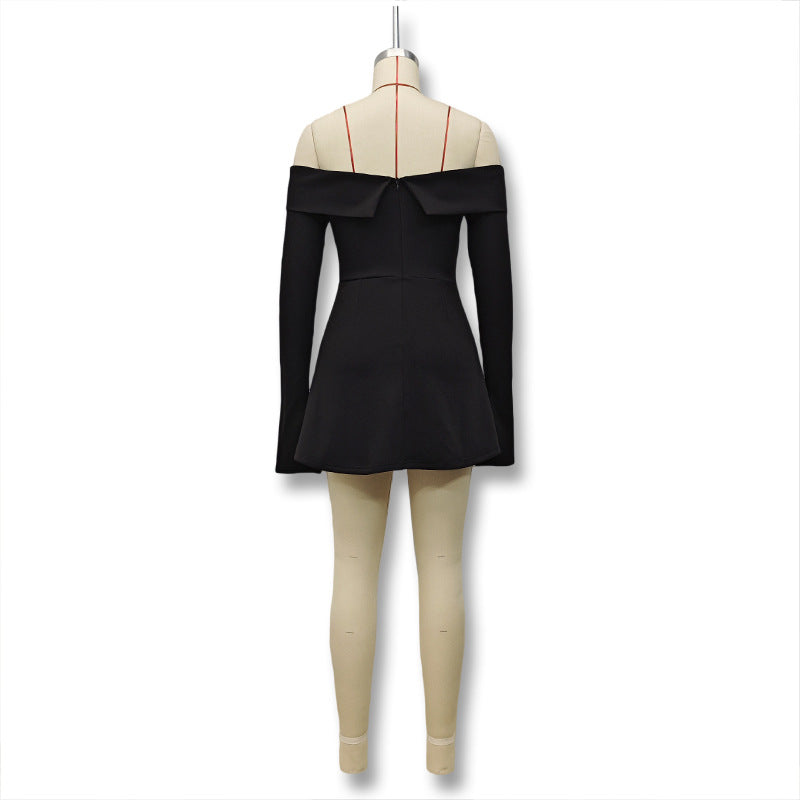 Women Backless Off Shoulder Strapless Long Sleeve Dress 17