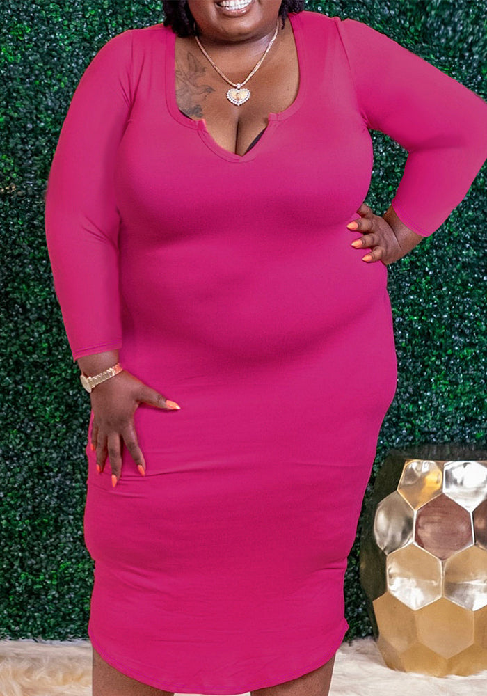 Plus Size Women Sexy V-Neck Long Sleeve Bodycon Dress