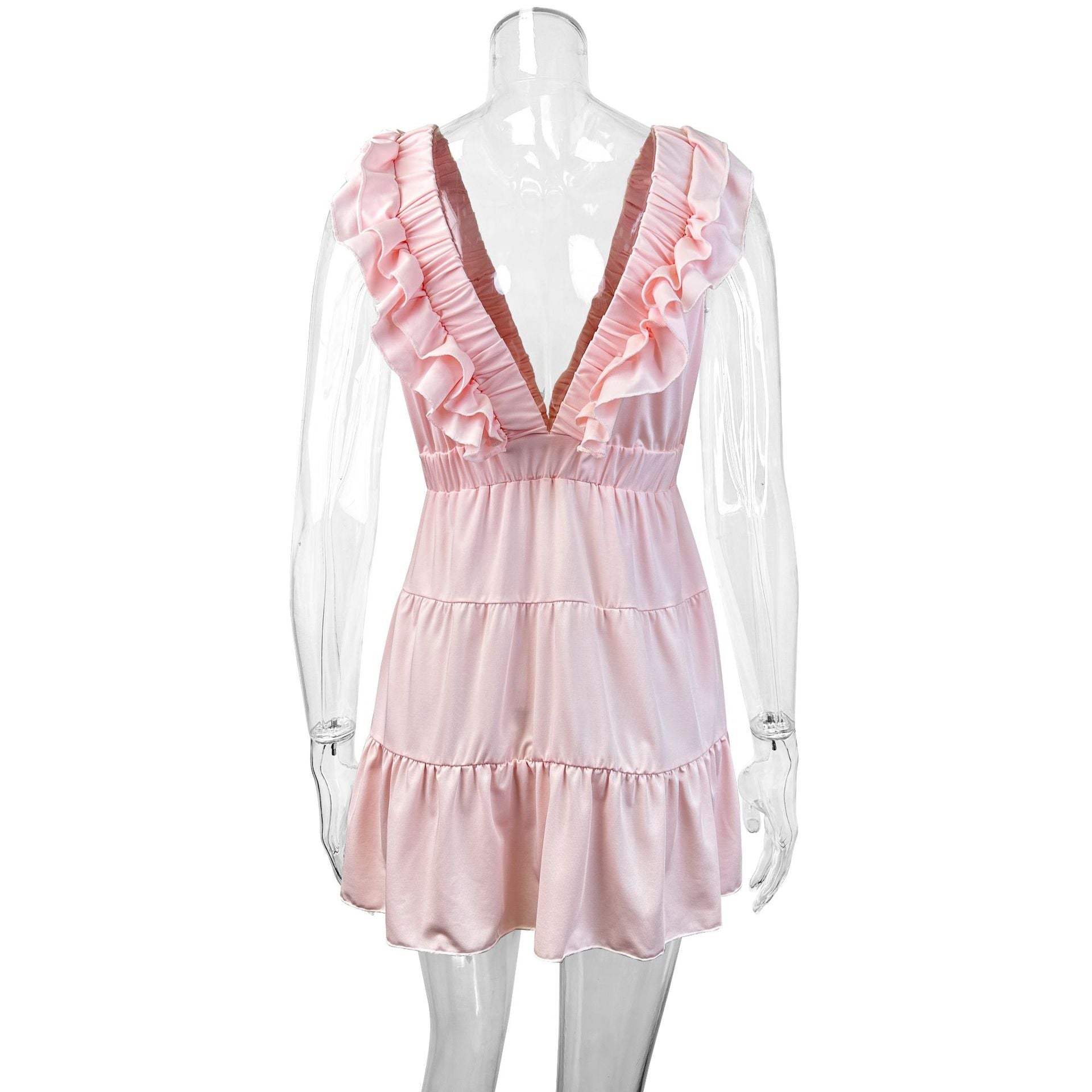 Women summer sexy sleeveless V-neck ruffle dress 7