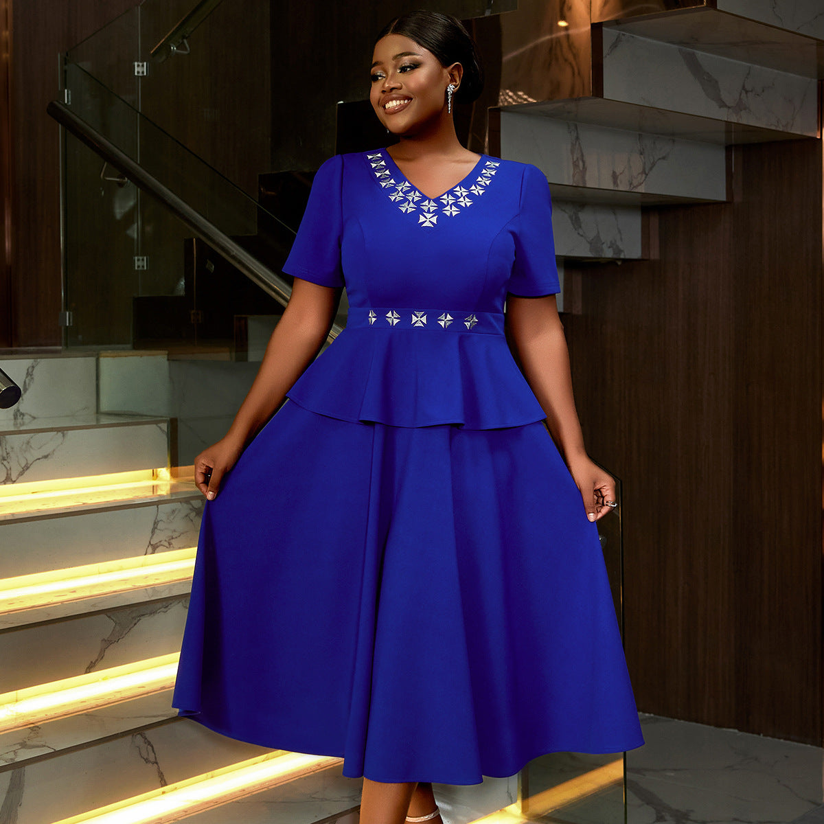 Women V-Neck High Waist Ruffle Dress 3