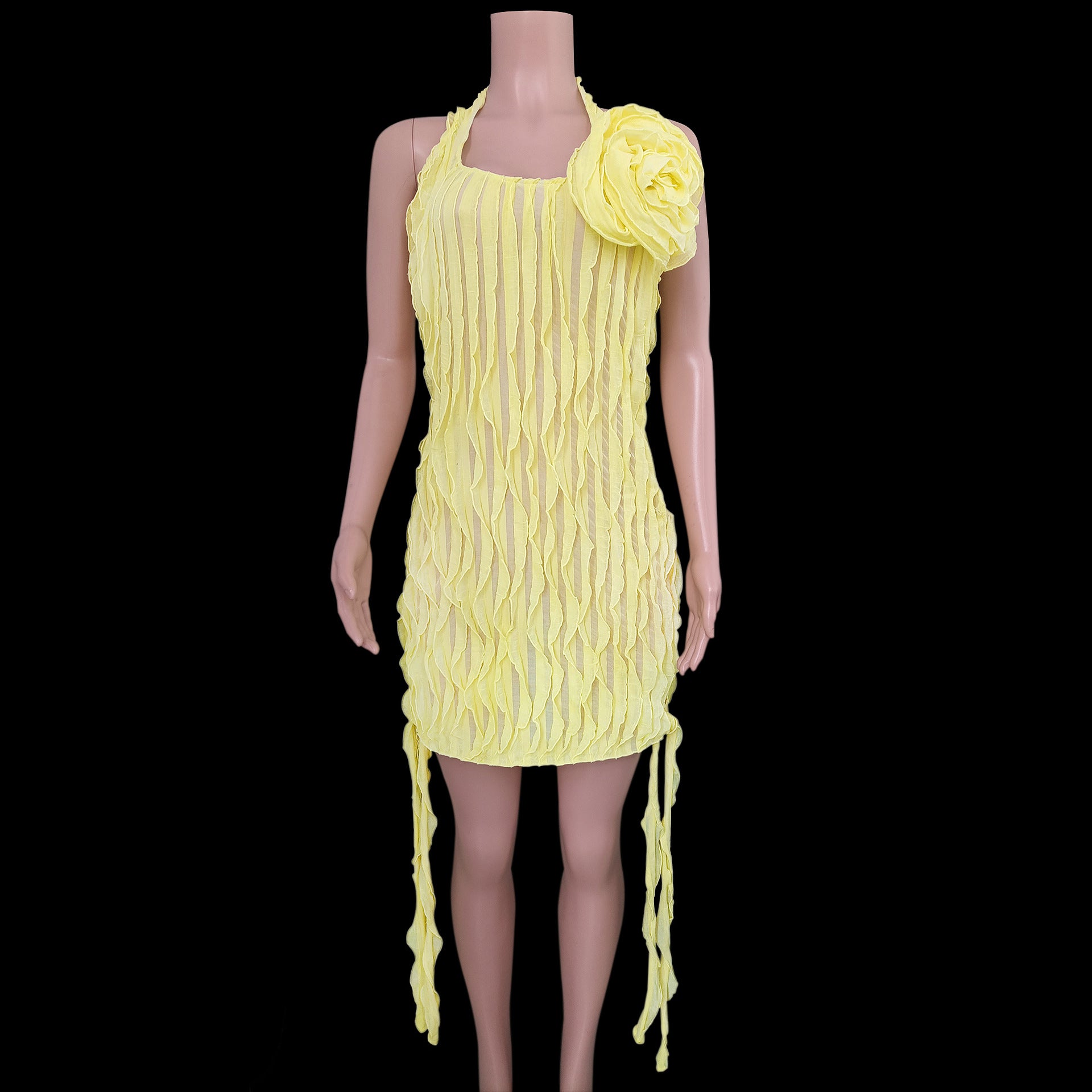 Spring Summer Women's Halter Neck Pleated Flower Dress 9