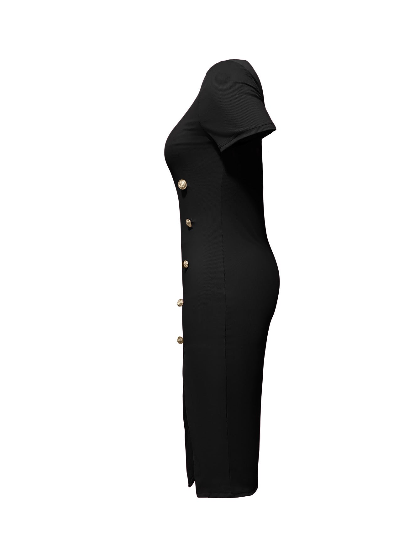 Women solid decorative buckle slit dress 10