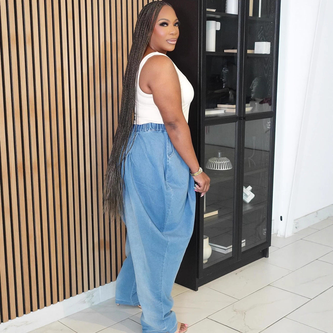 Women Denim Street Casual Harem Wide-Leg Bloomers 5