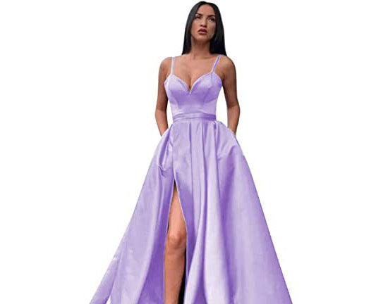 Sexy Solid Colo Strap Slit Prom Dress Beach Weddings Gowm（Processing time need 3-6 days） 15