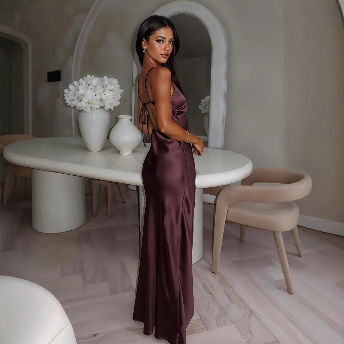 Summer women's v-neck tie sleeveless Chic Slim Waist fashion dress 6