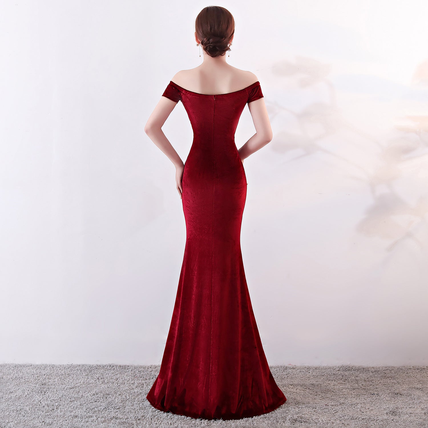 sexy off shoulder mermaid long velvet Formal Party evening dress 9