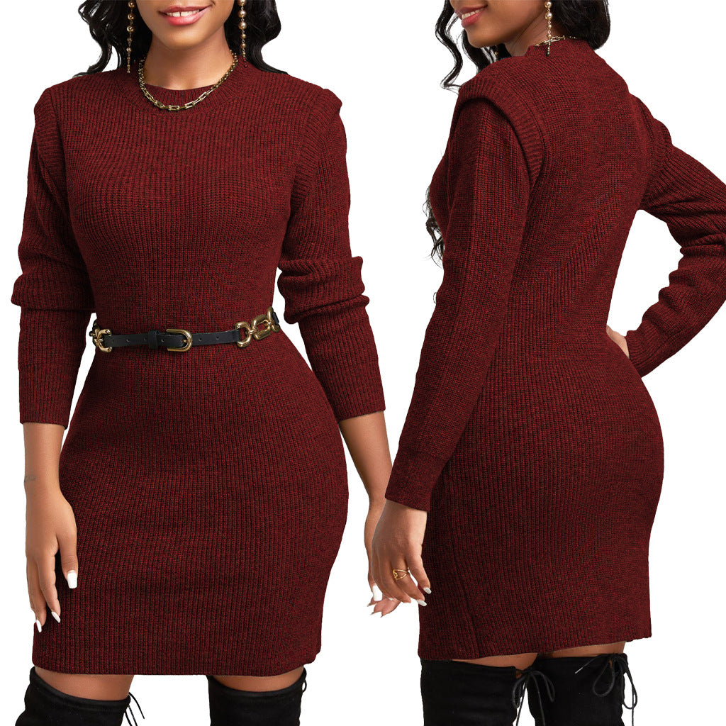 Sexy Fashion Solid Color Round Neck Women's Dress 5