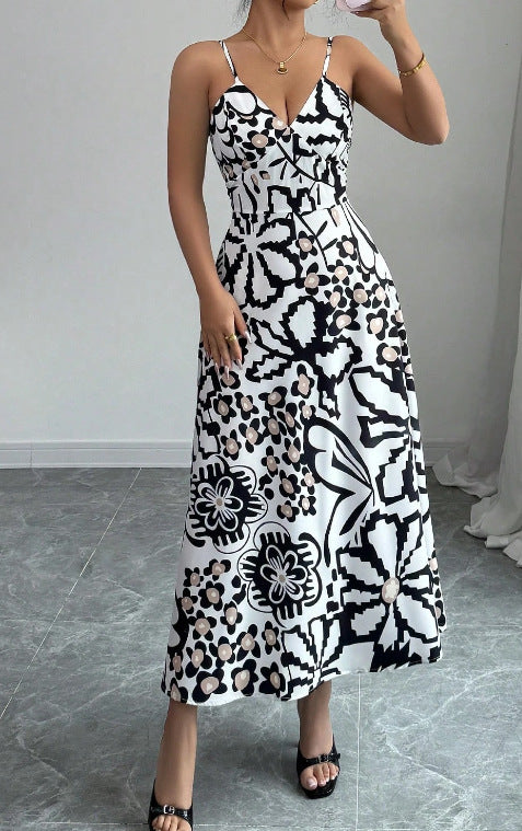 Women Summer American Sexy Print Suspender Elegant Dress 7