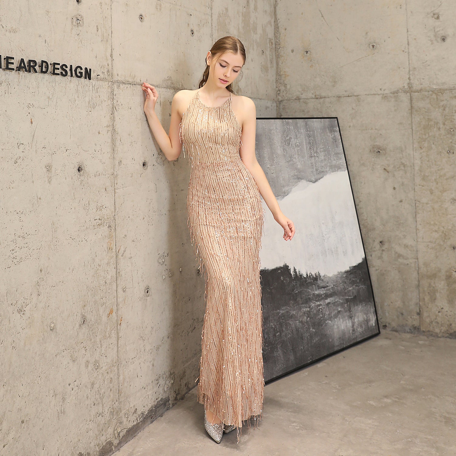 Women Formal Party Elegant Mermaid Evening Dress with Fringed Sequins 7