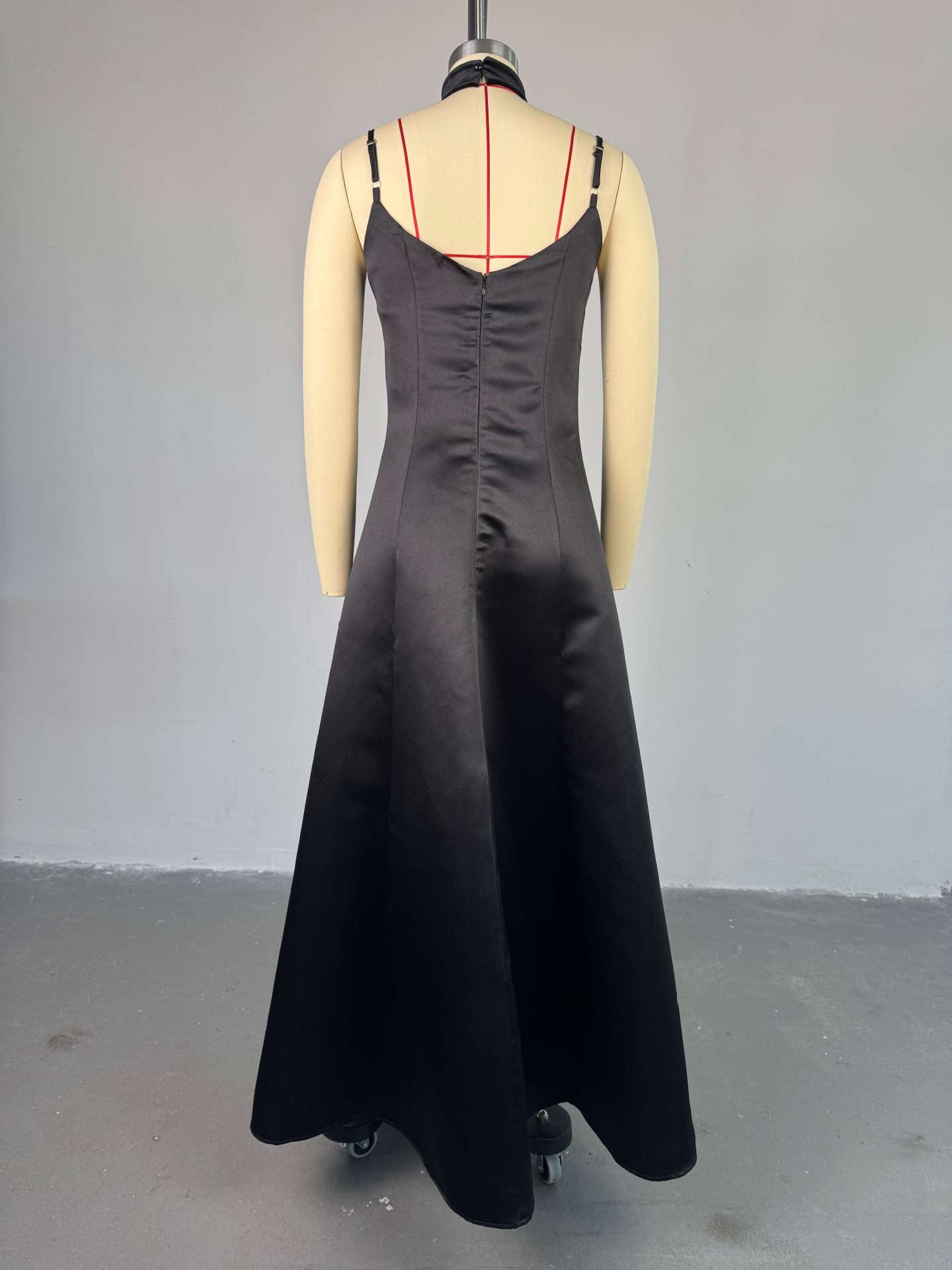 Women's autumn elegant strap v-neck high waist A-line long dress 7