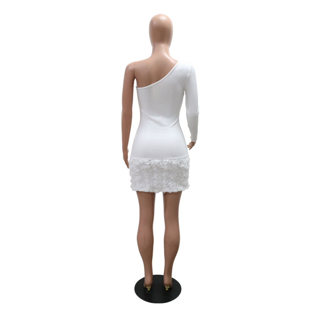 Women Single-Sleeve Ribbed Flower Bodycon Dress 8