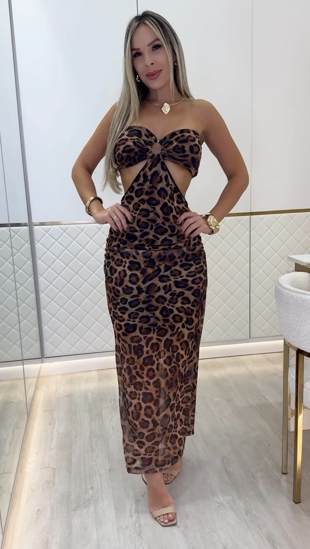 Women's Summer Leopard Sexy Strapless Mesh Dress