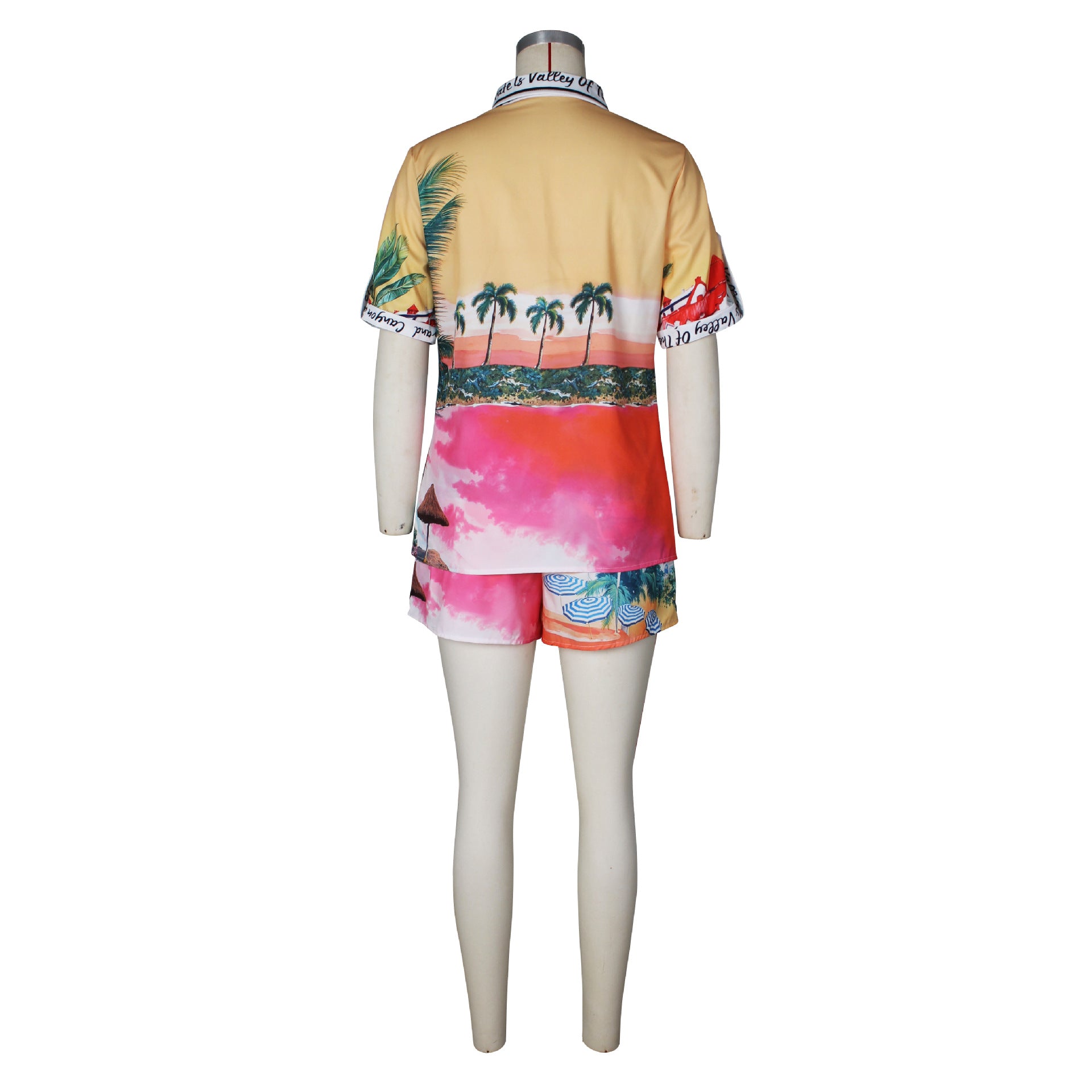 Women’s Print Short Sleeve T-shirt & Shorts Color-Block Holiday Casual Set 12