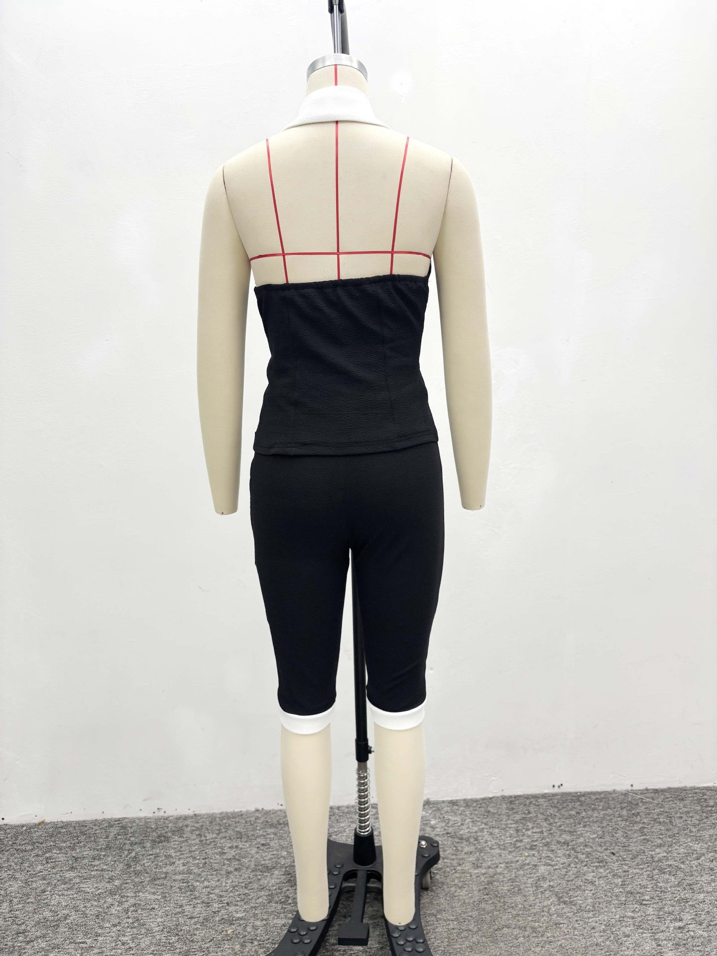 Women Sleeveless Contrast Cardigan Vest Top and Shorts Two-piece Set 9