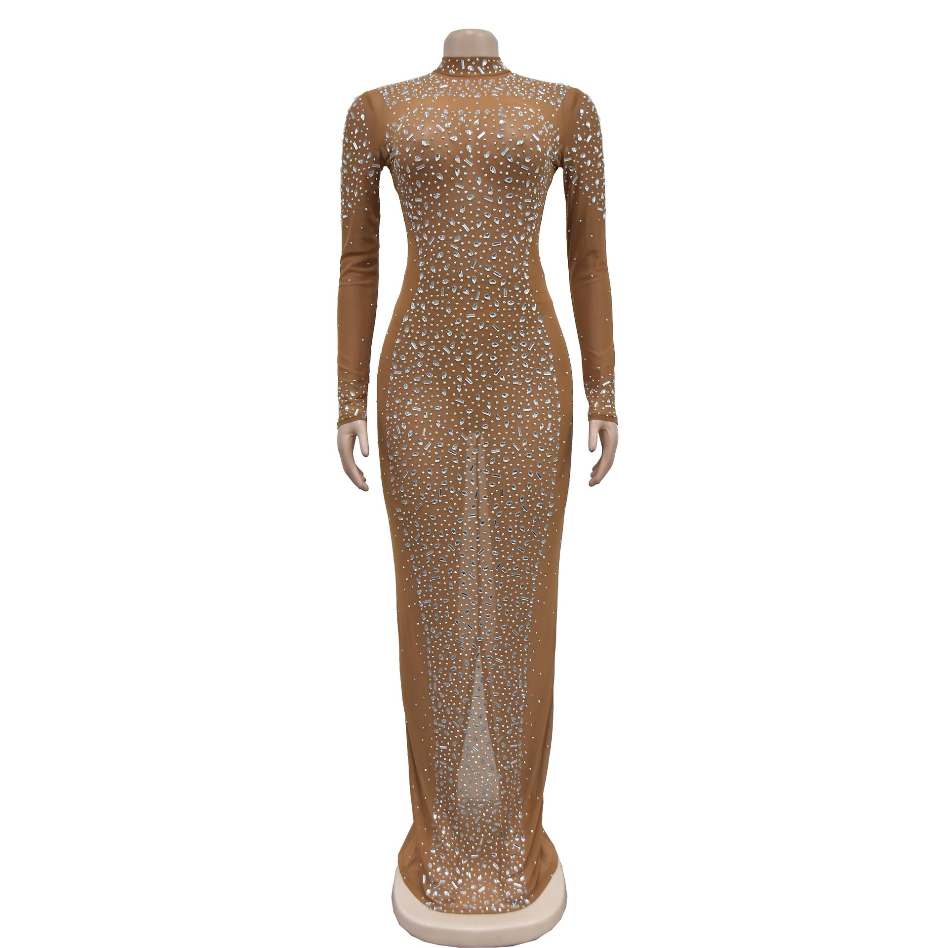 Women Solid mesh Beaded long sleeve dress 10