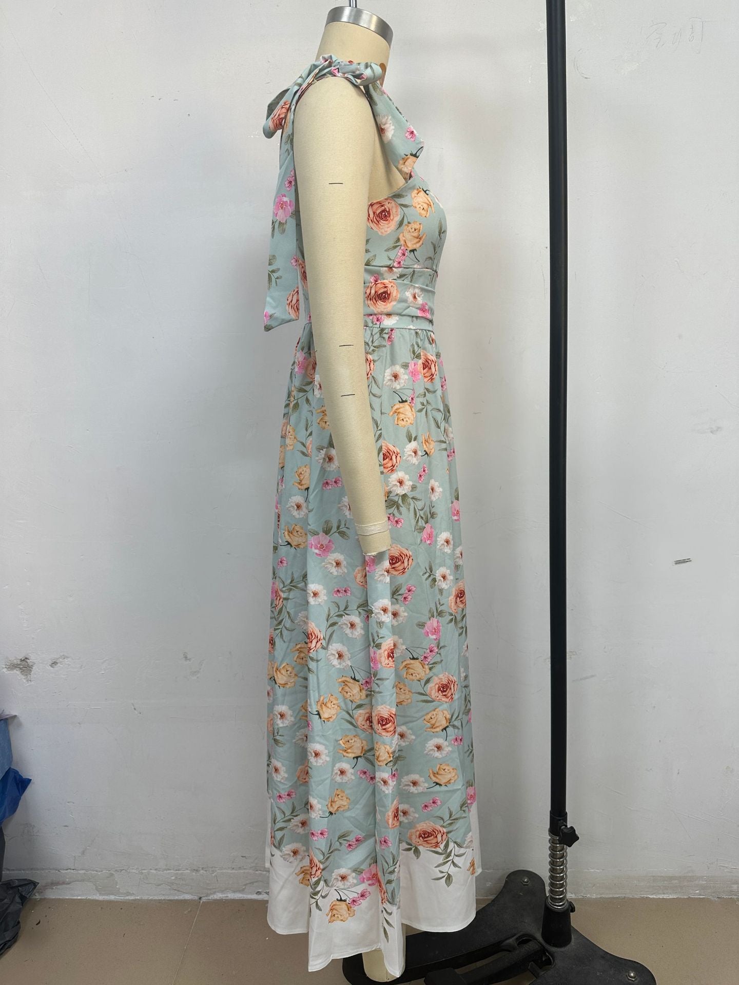 Floral Slim Waist Strap Dress Summer Holiday Long Gown 5