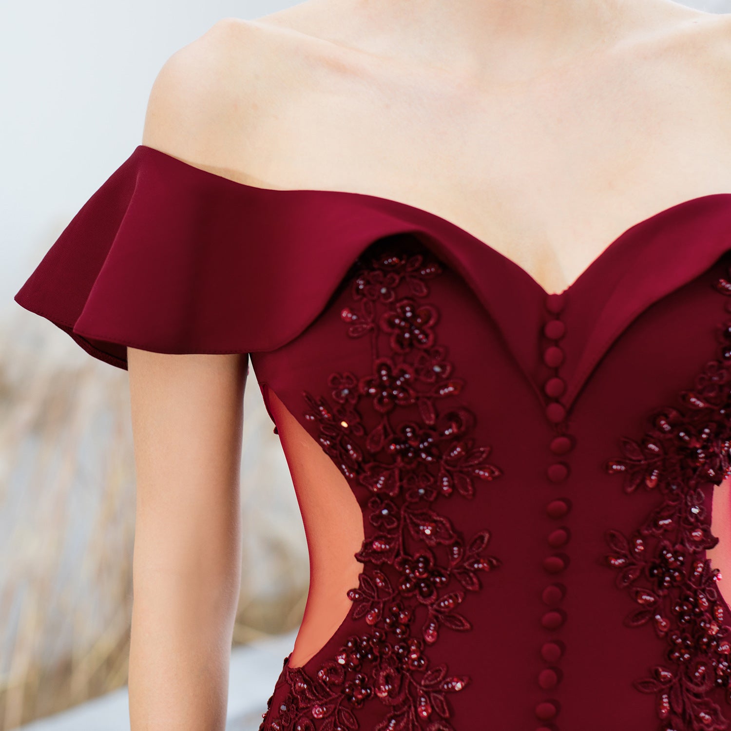 Women Red Off Shoulder Fishtail Evening Dress 19