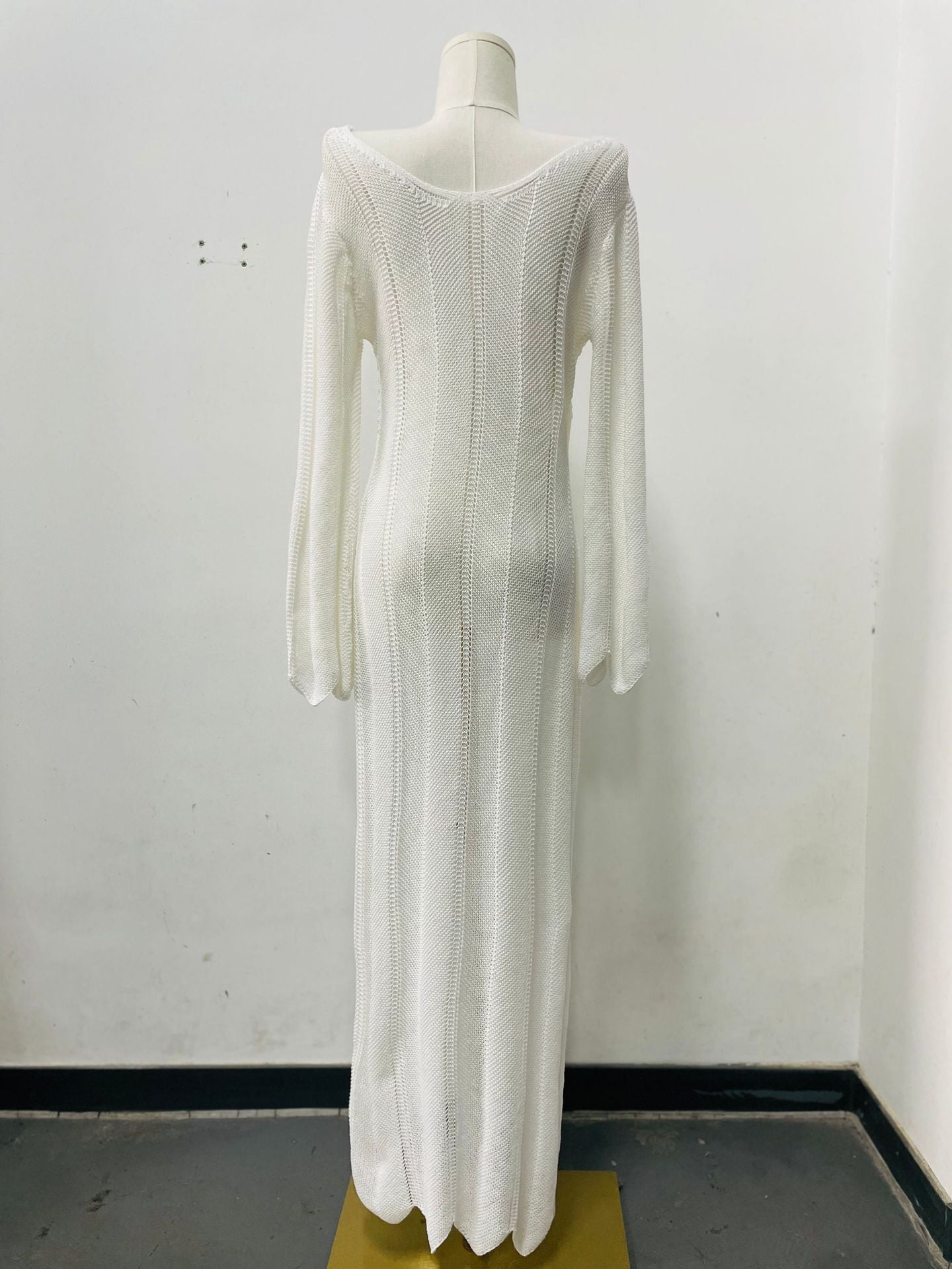 Autumn and winter women's fashion hollow solid color knitting Holidays long dress 8