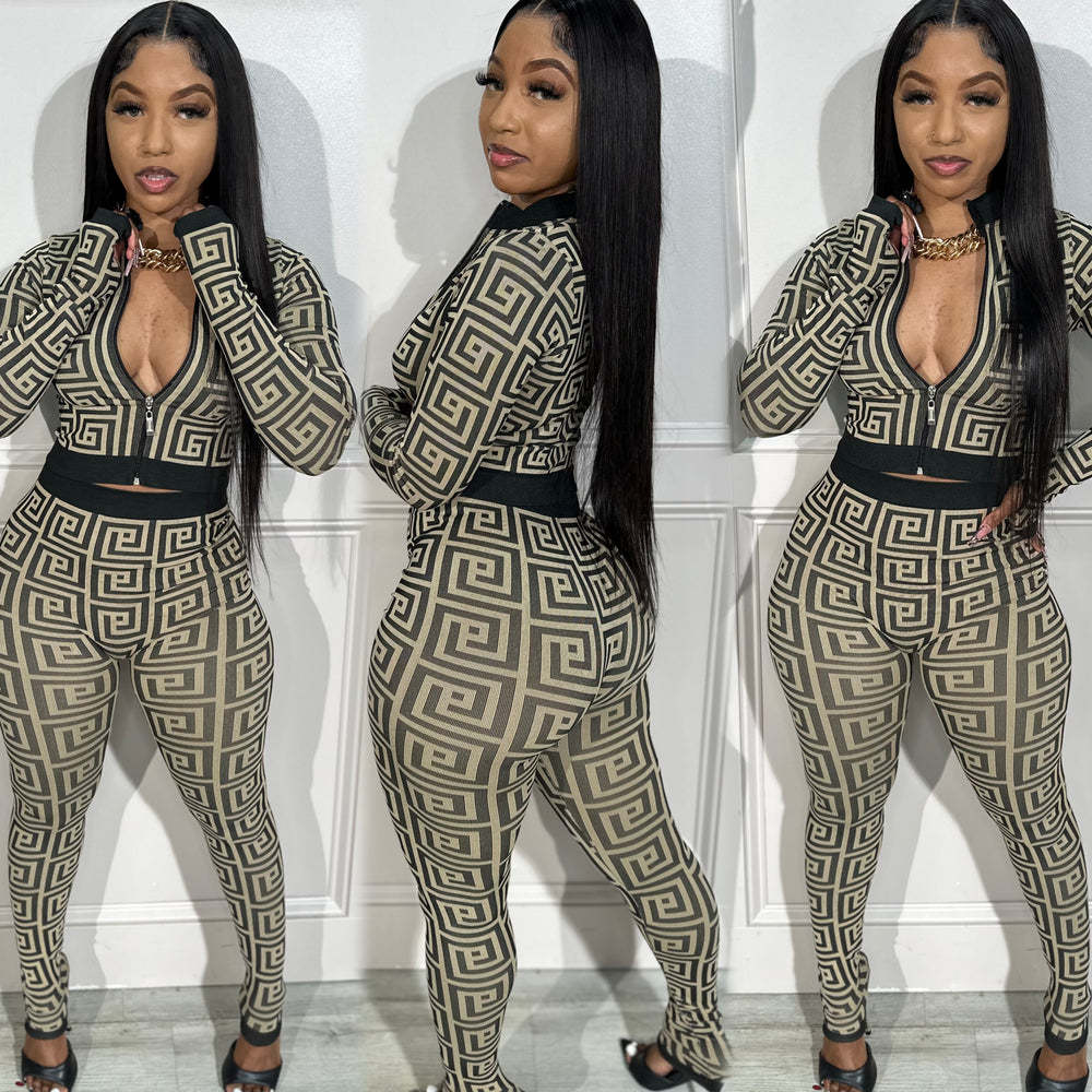 Women Sexy Printed Stretch Long Sleeve Top and Pant Two-piece Set 5